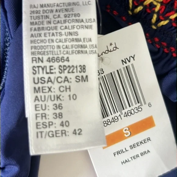 Splendid Frill Seeker Navy Blue Halter Bikini Top SP22138 NWT Size Small - Picture 4 of 8